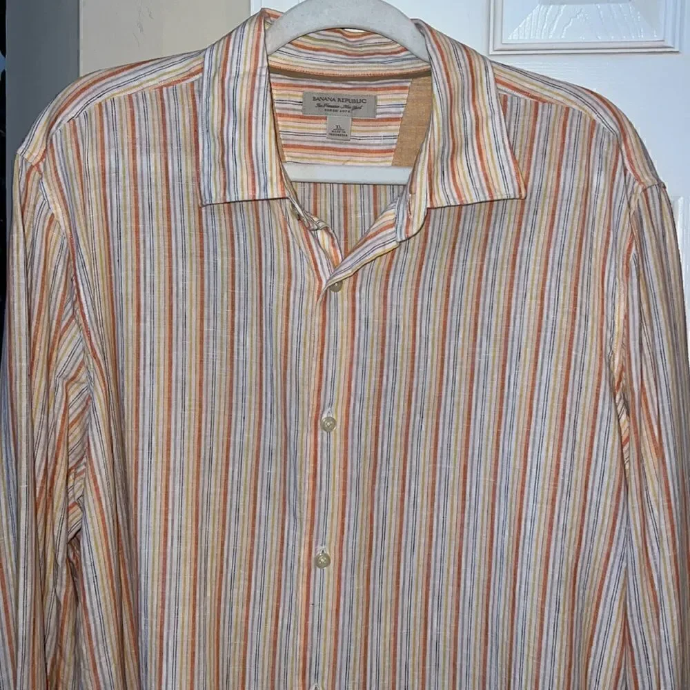 Banana Republic Men’s XL 100% Linen sherbet striped shirt